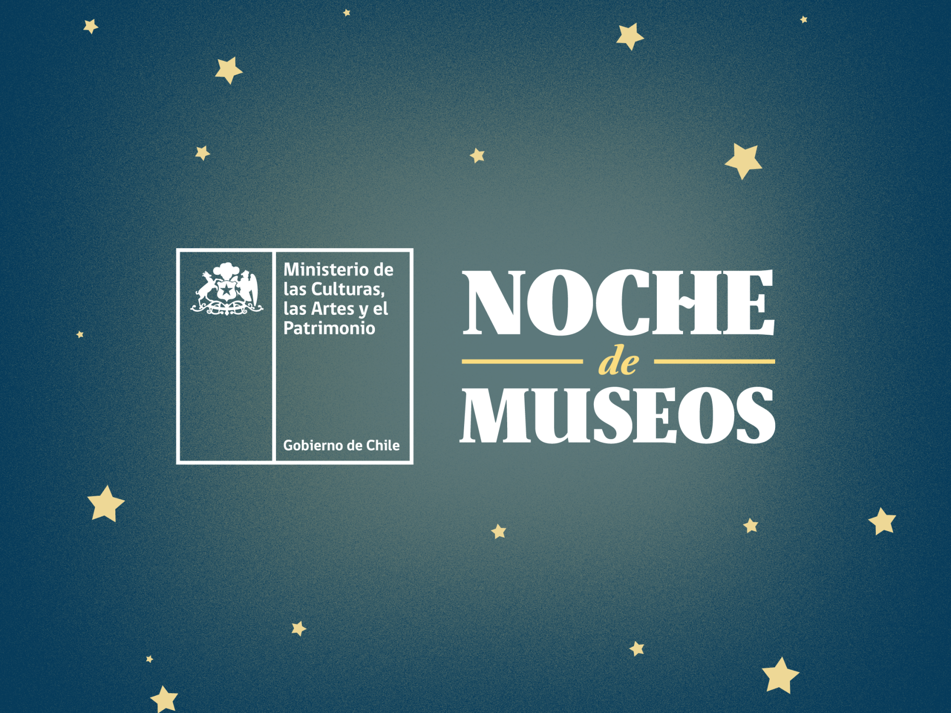 Afiche de fondo azul simulando noche estrellada, y en el centro se lee Noche de Museos.